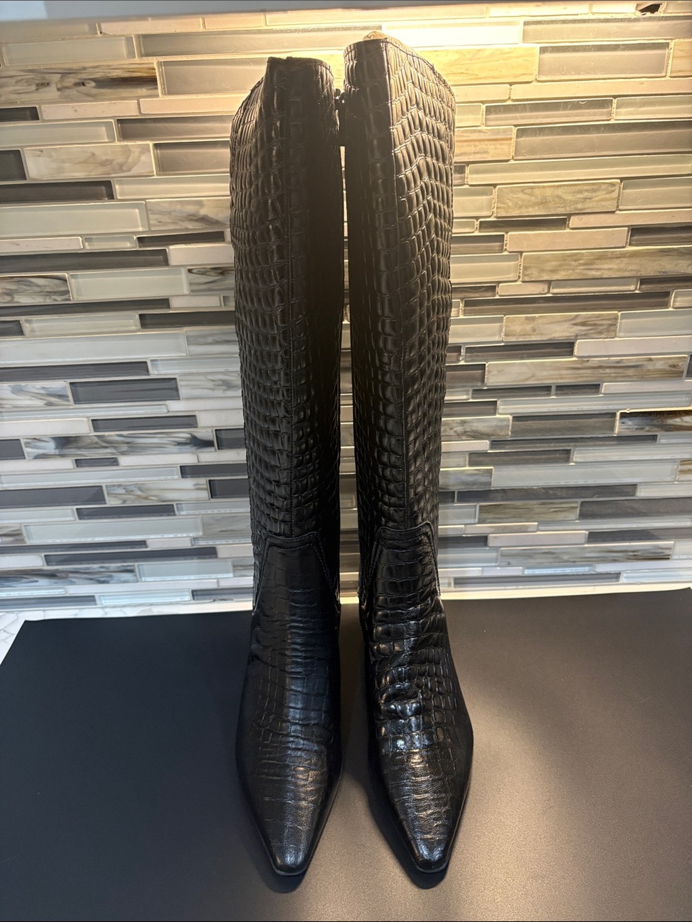 Naturalizer Deesha Black Croc-Embossed Over-the-Knee Boots